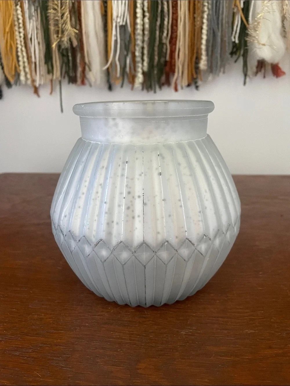Frosted silver  Ribbed Glass Candle Holder
